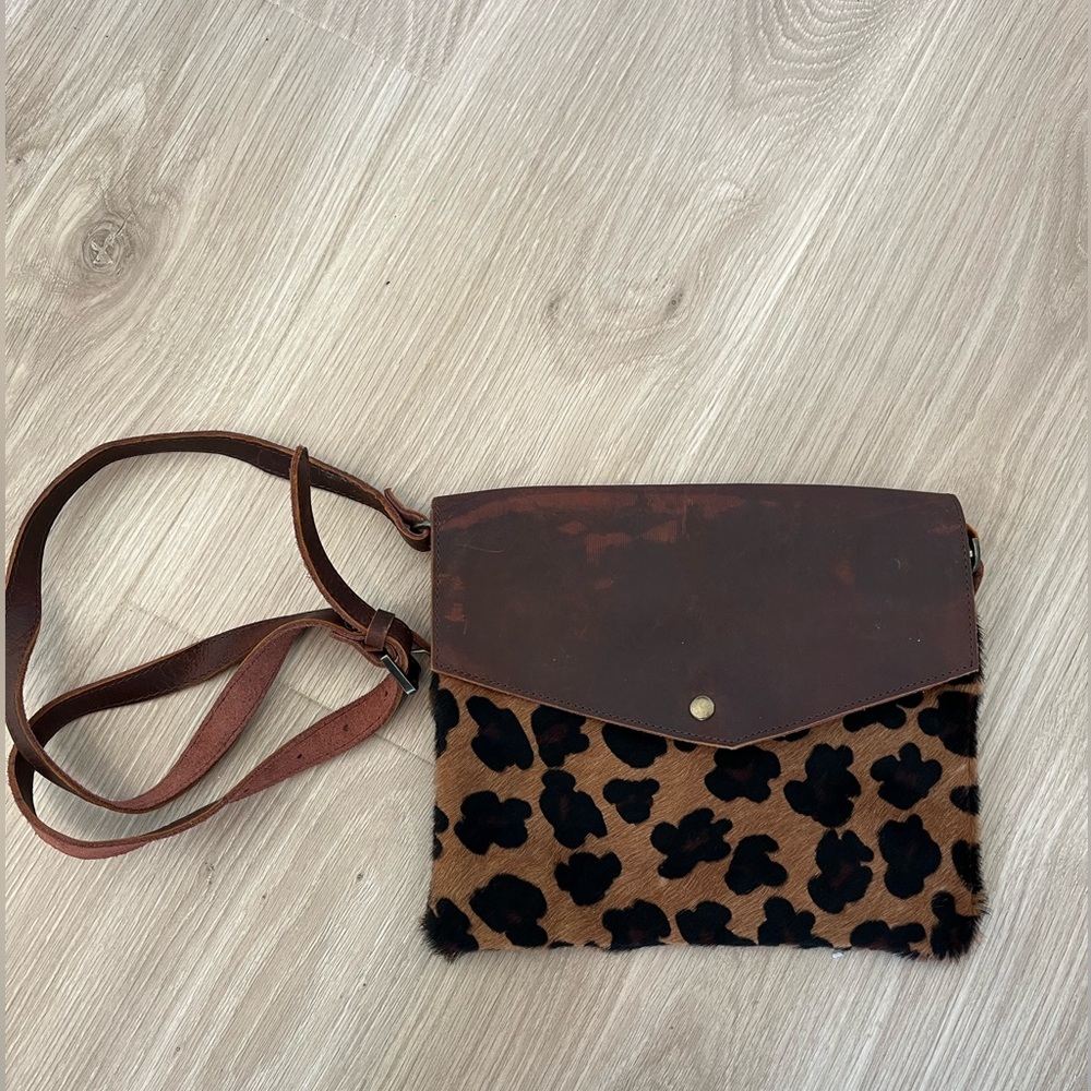 New, Never Used Leopard & Leather Cross Body Purse